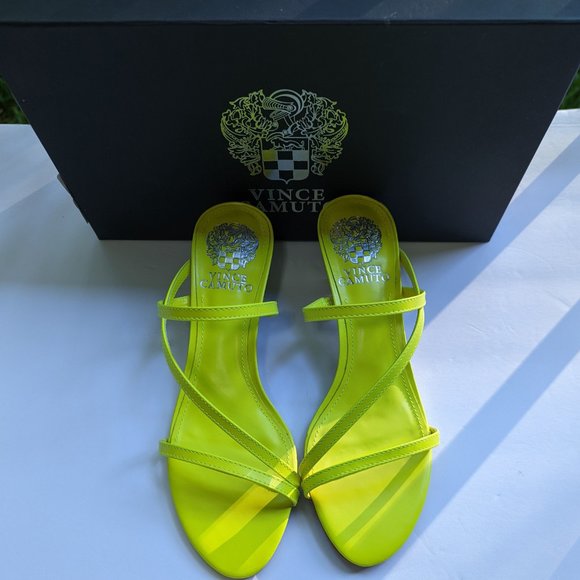 VINCE CAMUTO Neon Yellow Napa Leather Sandals Size 5.5 - Picture 9 of 10